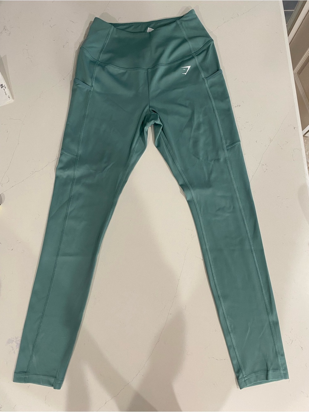 Gymshark High-Rise Leggings with Side Pocket in Teal Green - Picture 2 of 5